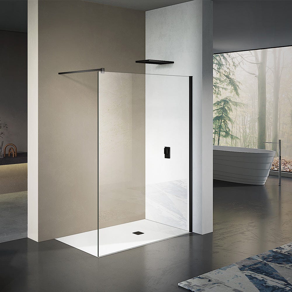 GRAND VERRE Paroi de douche à l'Italienne avec profilé et barre de fixation en noir mat en verre 8mm anti-calcaire 110x200 0