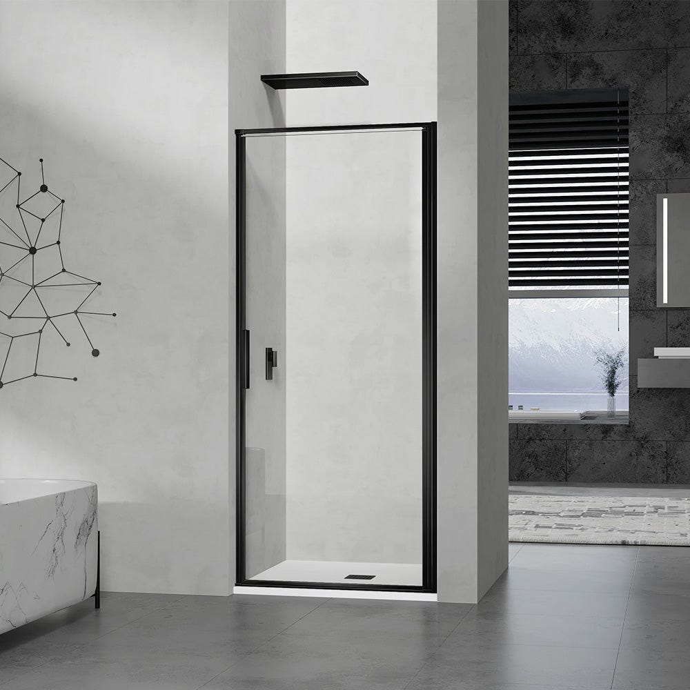 GRAND VERRE Porte de douche pivotante 90x190 à ouverture intérieure et extérieure profilé noir mat 0