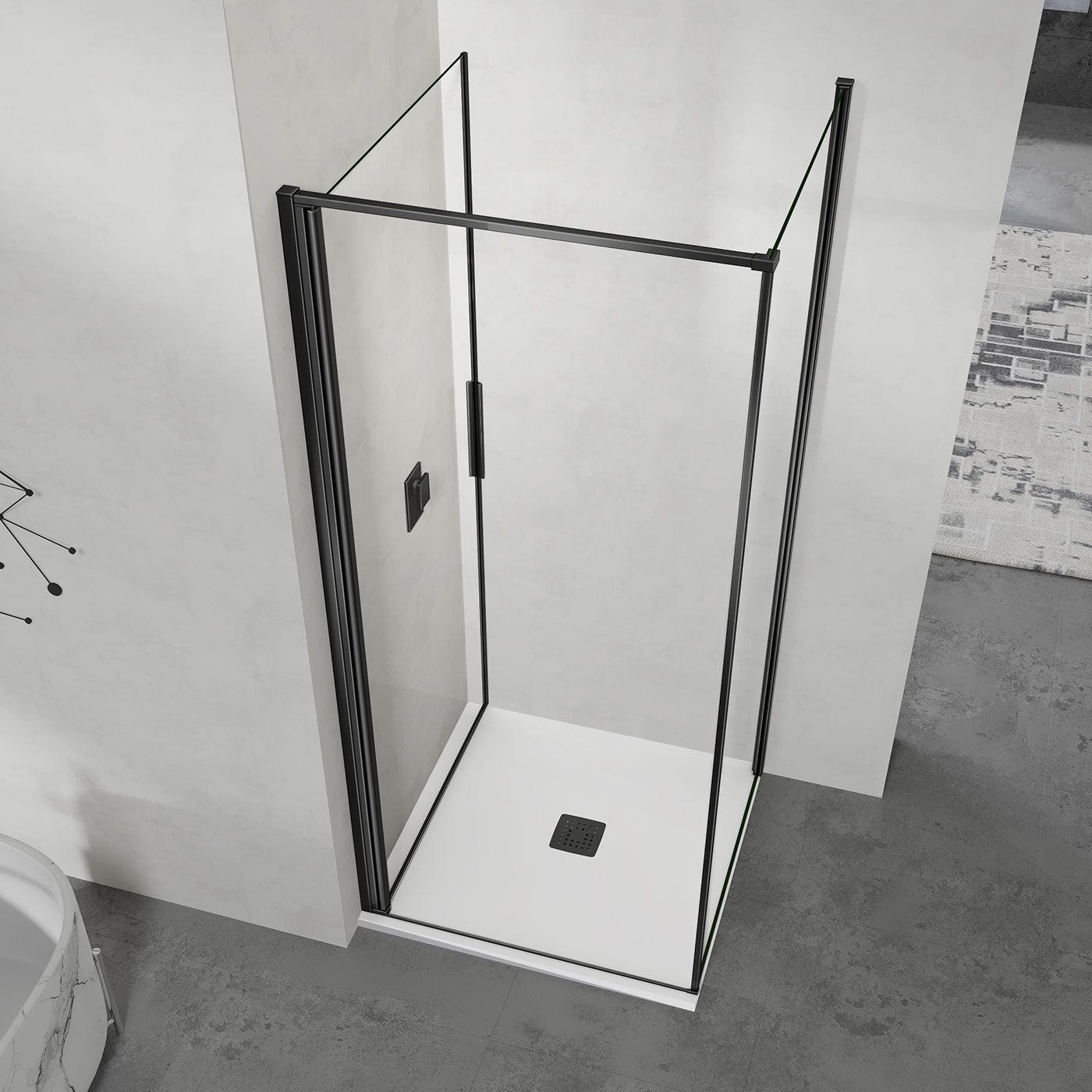 GRAND VERRE Porte de douche pivotante 90x190 à ouverture intérieure et extérieure profilé noir mat 3