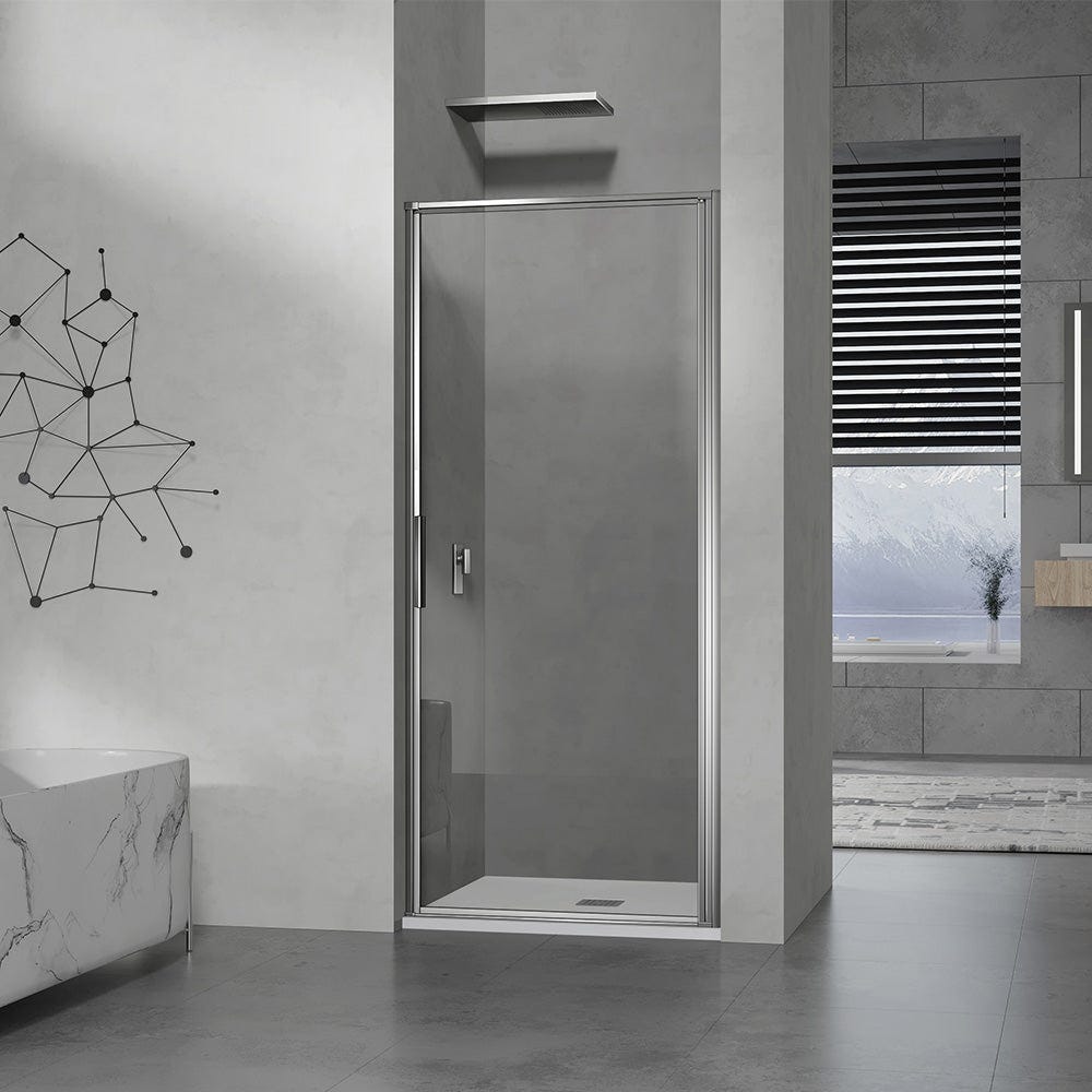 GRAND VERRE Porte de douche pivotante 76x190 à ouverture intérieure et extérieure profilé chromé 0