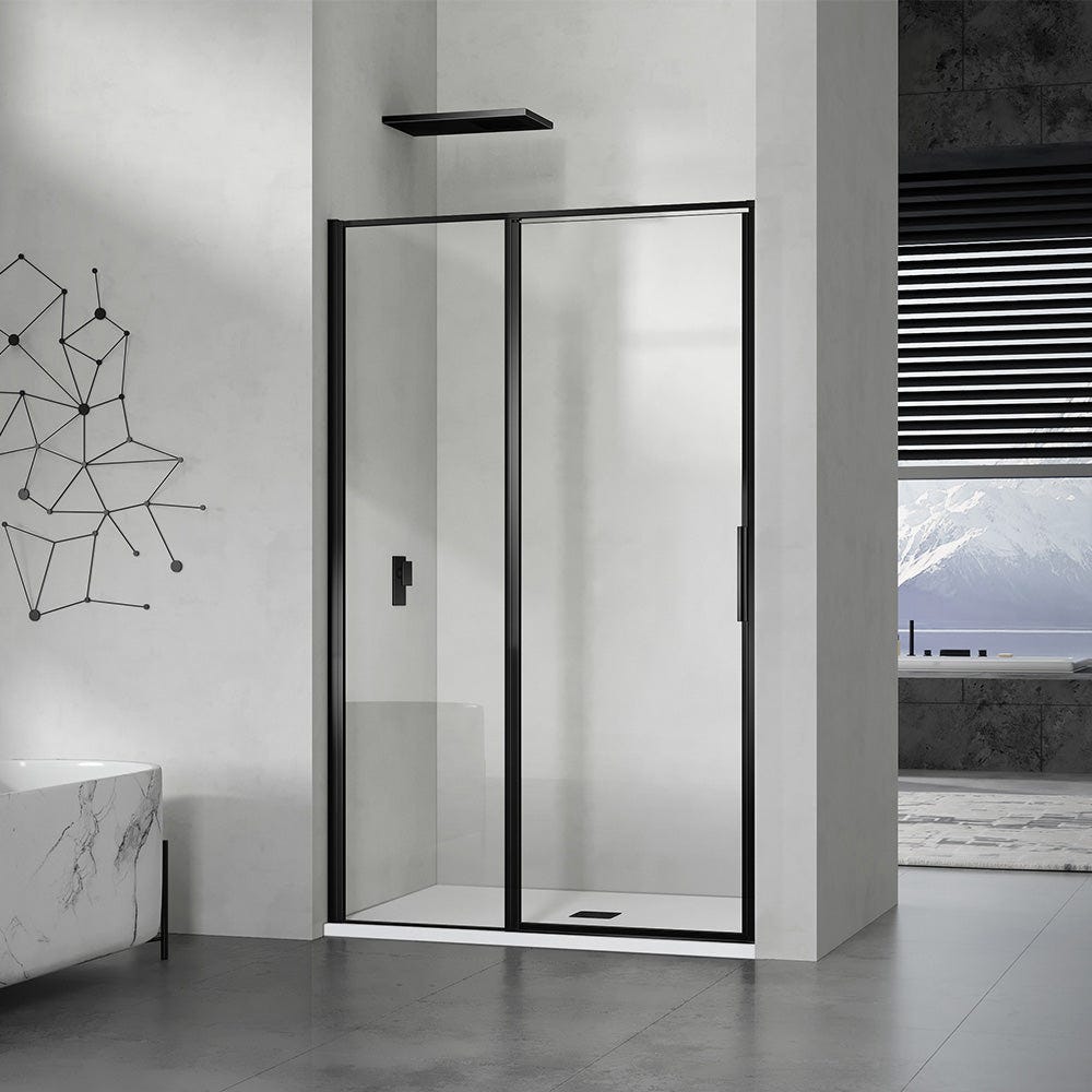 GRAND VERRE Porte de douche à ouverture pivotante intérieure et extérieure 140x190 en alu noir mat 0