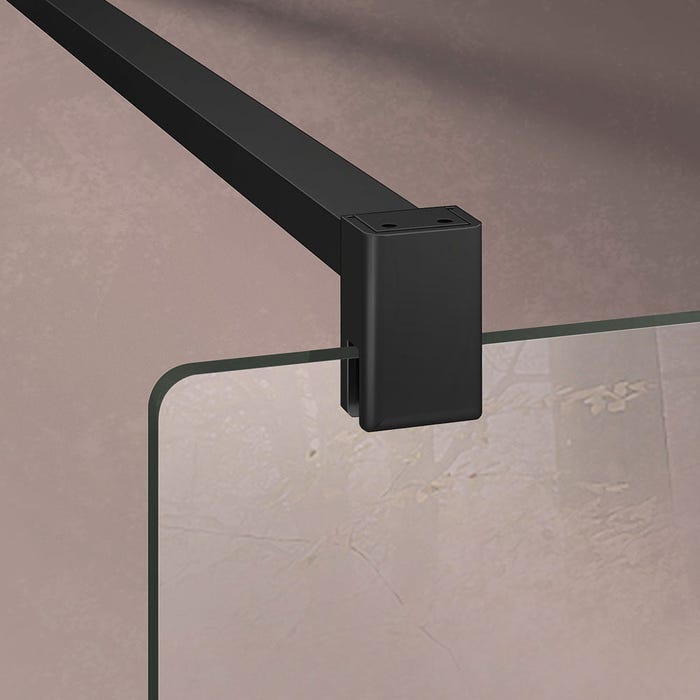 GRAND VERRE Paroi de douche à l'Italienne 100x200 en verre 8mm avec sérigraphie Oblique profilé et barre de fixation en noir mat 1
