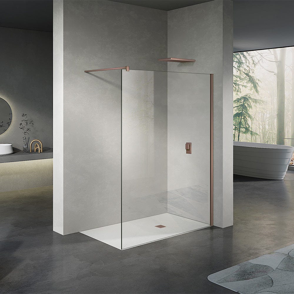 GRAND VERRE Paroi de douche à l'Italienne accessoires Rose D'or et panneau de verre 8mm transparent 140x200 0