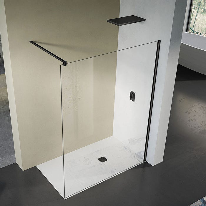 GRAND VERRE Paroi de douche à l'Italienne avec profilé et barre de fixation en noir mat en verre 8mm anti-calcaire 60x200 1