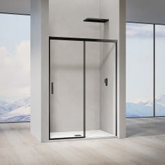 GRAND VERRE Porte de douche coulissante 150x 195 à amortisseurs en verre clair 8mm avec cadre noir mat 0