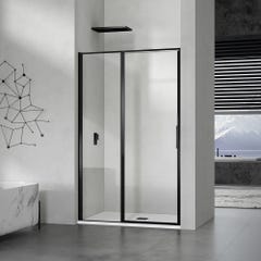 GRAND VERRE Porte de douche à ouverture pivotante intérieure et extérieure 100x190 en alu noir mat 0