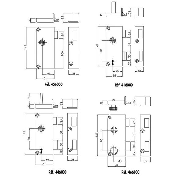 Serrure Extra-plat fouillot 4G 2 clés Cylindre de 40 droite - JPM - 416000-01-1Y 1