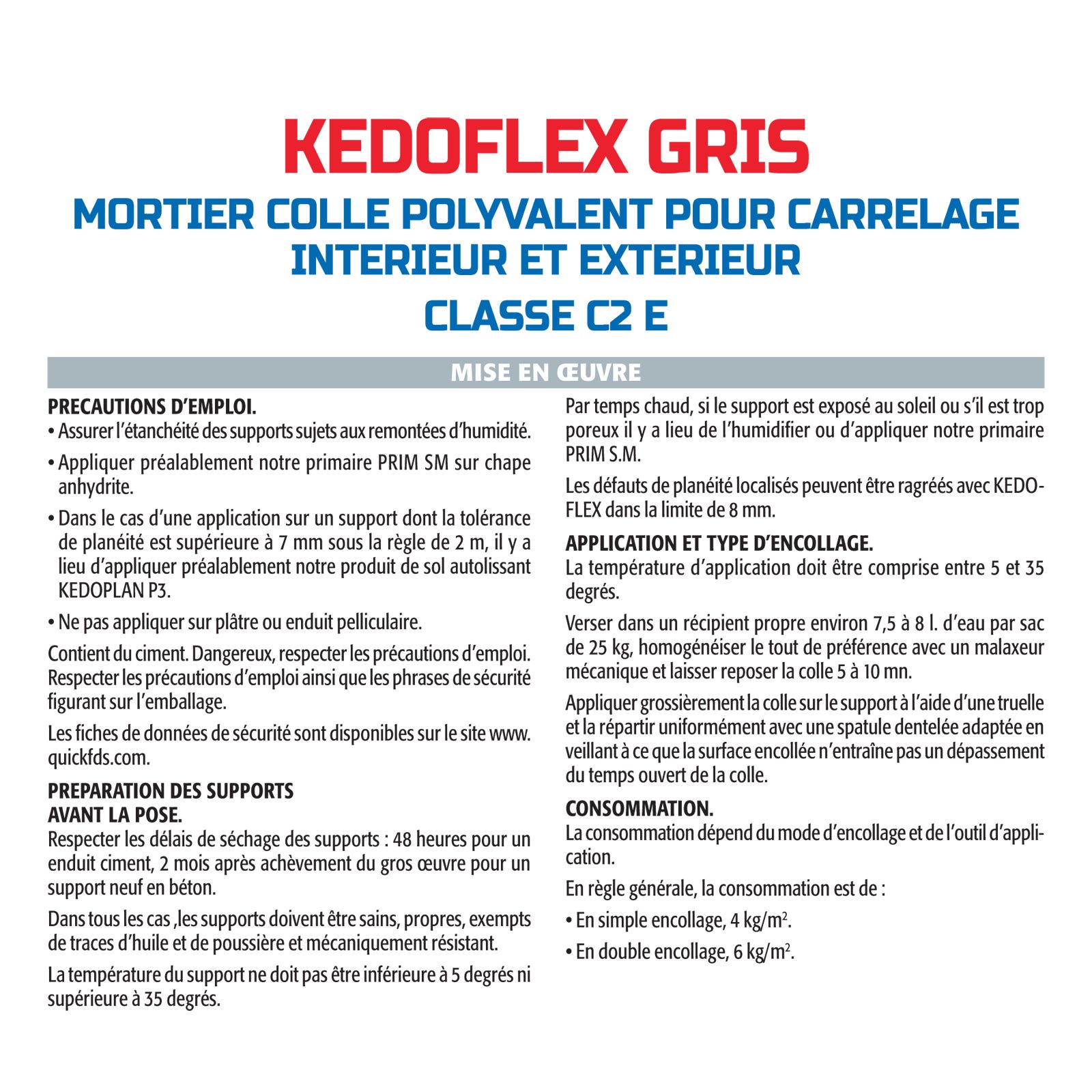 Mortier Colle Polyvalent pour Carrelage Kedoflex Gris Semin, Intérieur/Extérieur, sac de 25 kg 3