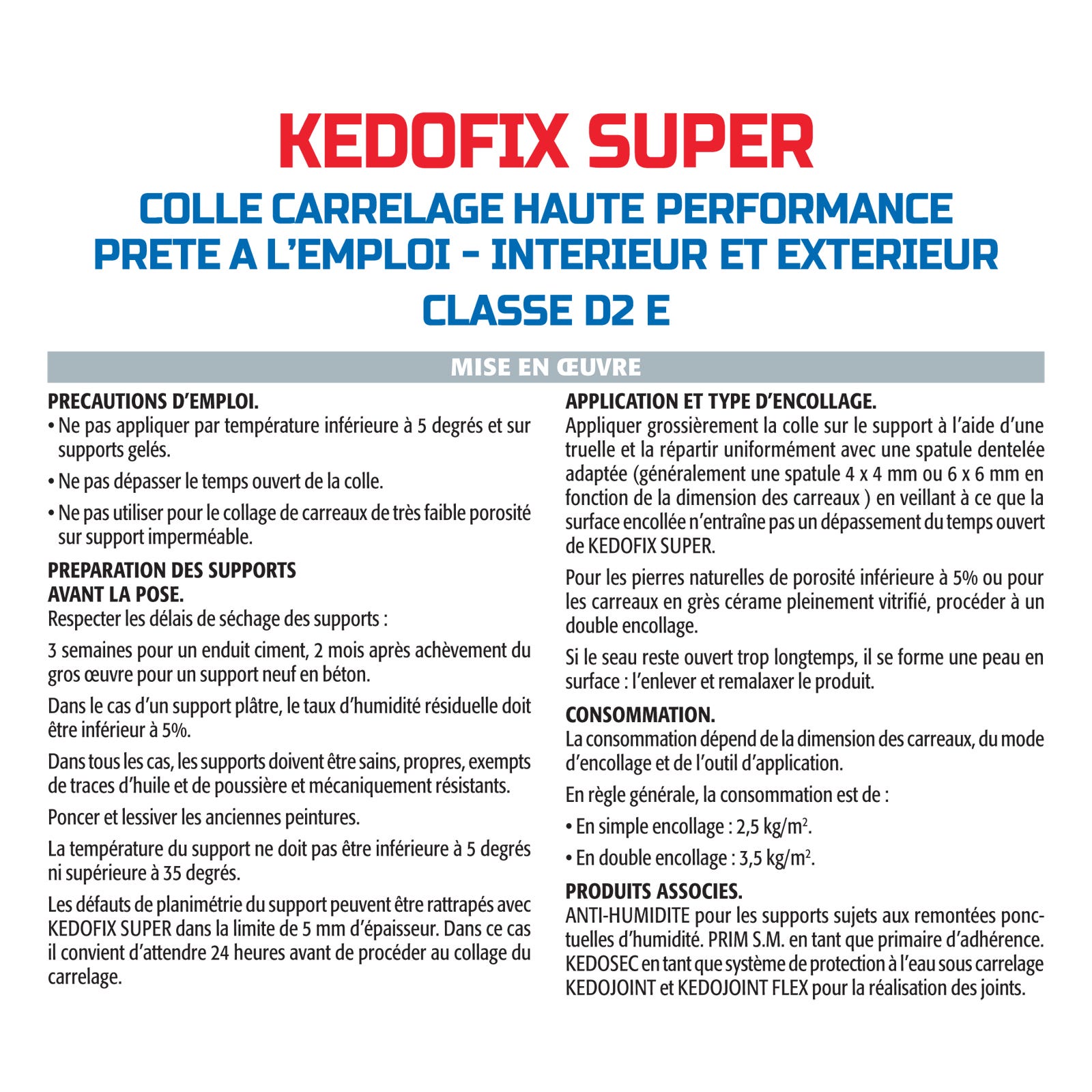 Colle pour Carrelage Haute Performance Kedofix Semin, Prêt à l'emploi, Intérieur/extérieur, seau de 5 kg, Lot de 2 1