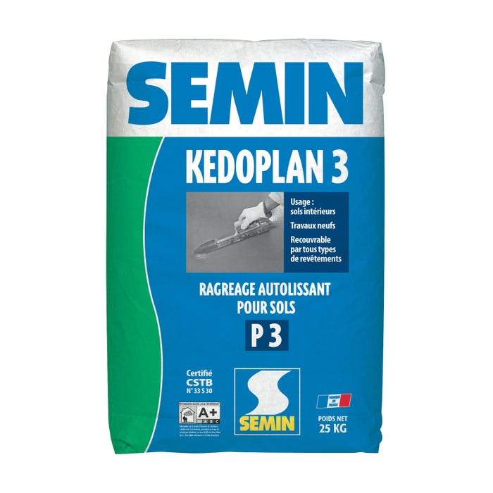 Enduit de Ragréage Autolissant Kedoplan 3 Semin, Sol Intérieur, sac de 25 kg 0