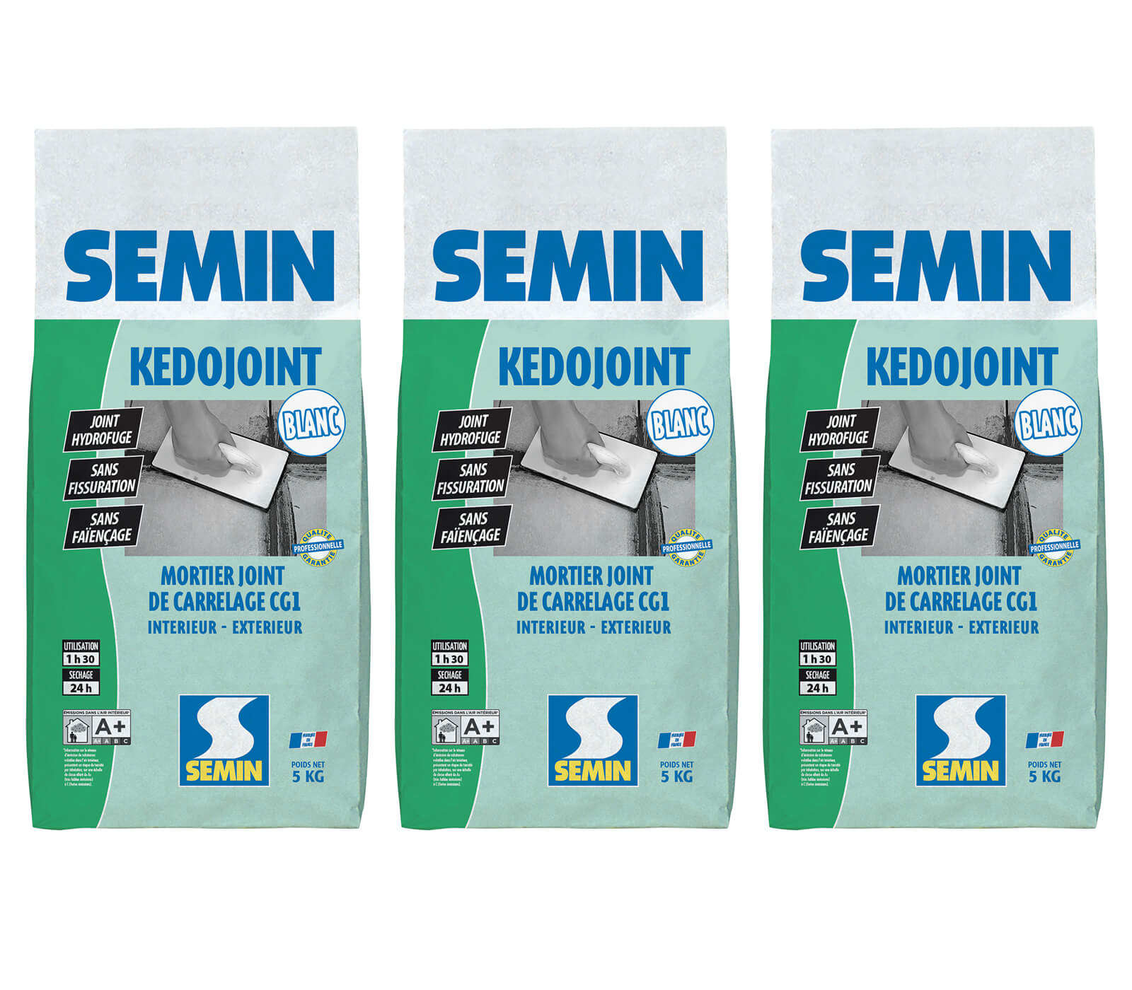 Joint en Poudre pour Carrelage Kedojoint Blanc Semin, Intérieur/Extérieur,  sac de 5 kg, lot de 3 ❘ Bricoman