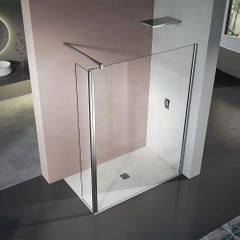 GRAND VERRE Paroi de douche italienne 30x200 avec retour pivotant 30cm et barre de fixation 90cm en alu chromé 1