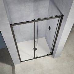 GRAND VERRE Porte de douche 120x185 ouverture coulissante en verre securit 6mm transparent et cadre noir mat 1