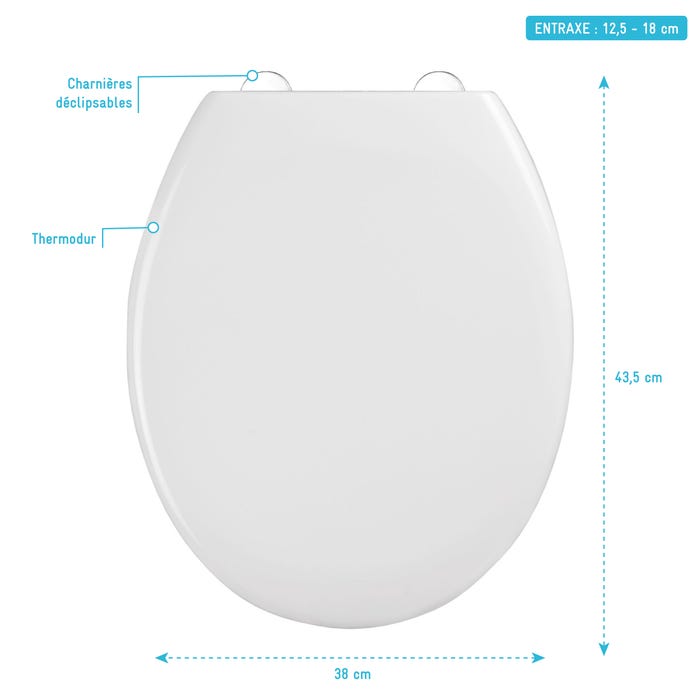 Abattant pour WC blanc - Thermodur avec charnières en plastique déclipsable - SIMPLE WHITE 3