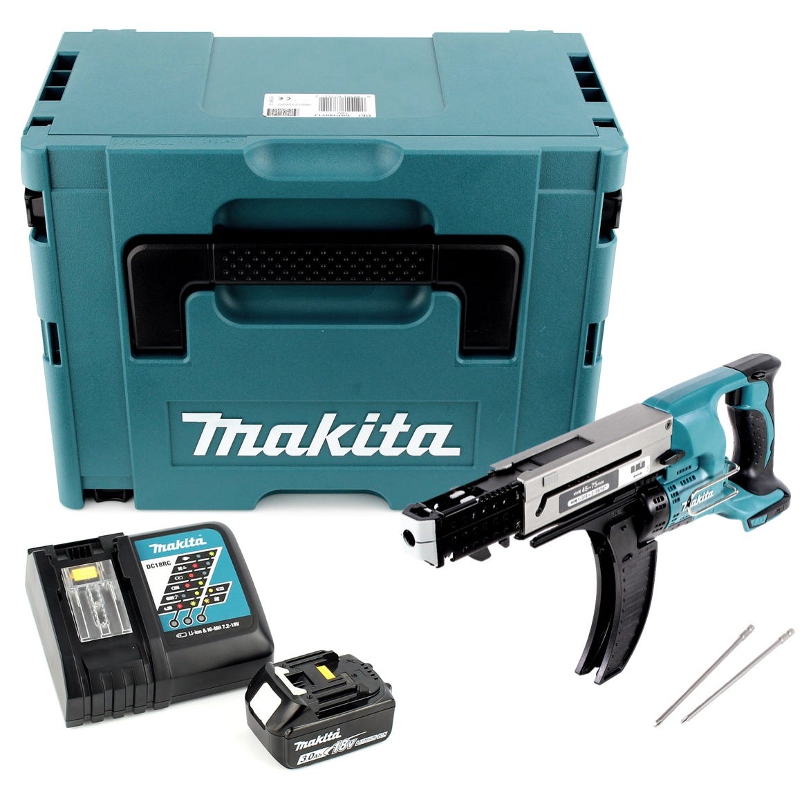 Makita DFR 750 RF1J Visseuse automatique à Magasin sans fil 18V 45-75mm + 1x Batterie 3,0Ah + Chargeur + Coffret Makpac 0