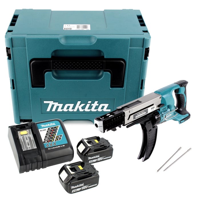 Makita DFR 750 RMJ Visseuse automatique sans fil à Magasin 18V 45-75mm + 2x Batteries 4,0Ah + Chargeur + Coffret Makpac 0