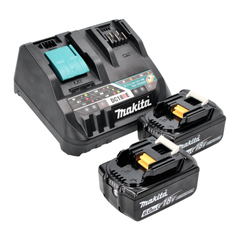 Makita Power Source Kit 18 V avec - 2x Batteries BL 1860 B 6,0 Ah (2x 197422-4) + Chargeur rapide multiple DC 18 RE (198720-9) 0