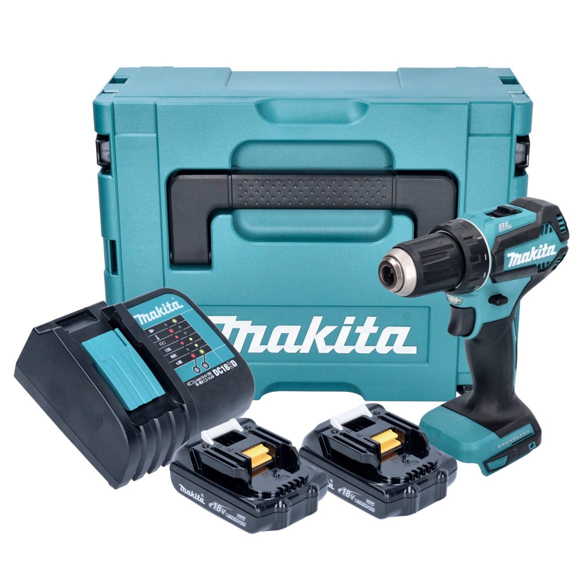 Makita DDF 485 SYJ perceuse/visseuse sans fil 18 V 50 Nm Brushless + 2x batterie 1,5 Ah + chargeur + Makpac 0