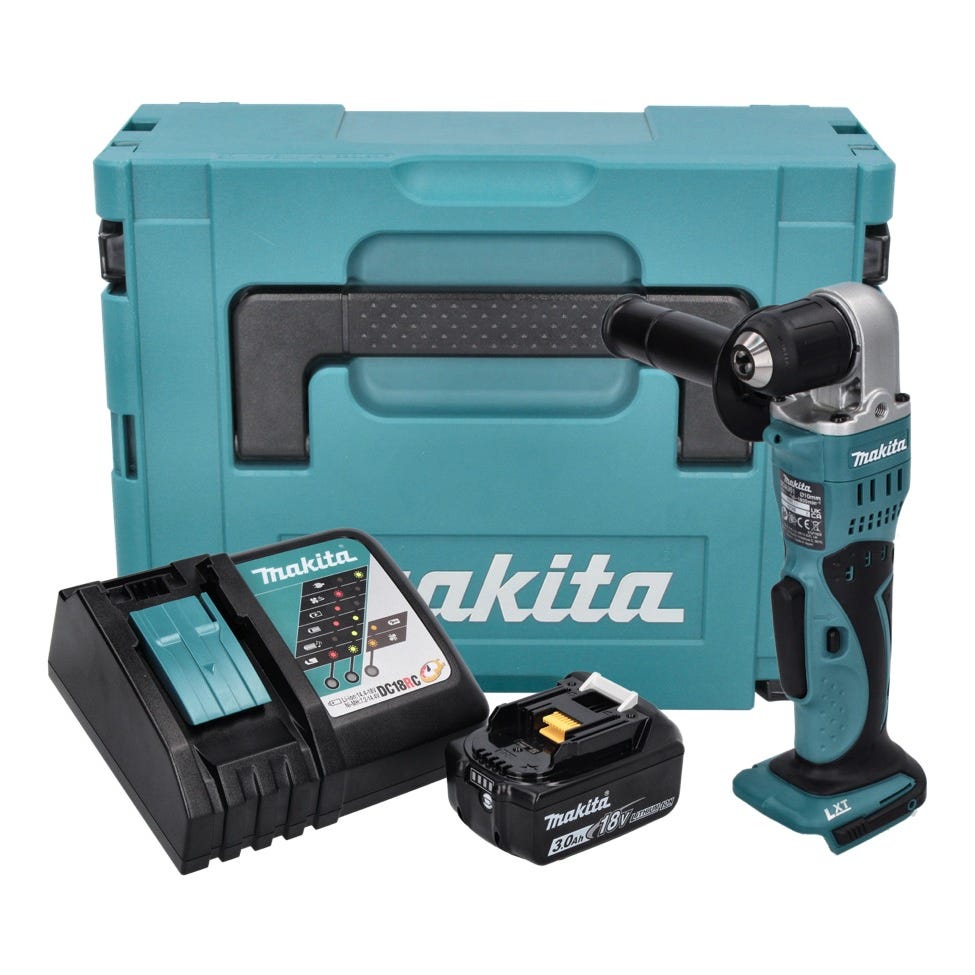 Makita DDA 351 RF1J Perceuse d'angle sans fil 18 V 13,5 Nm + 1x Batterie 3,0 Ah + Chargeur + Coffret de transport 0