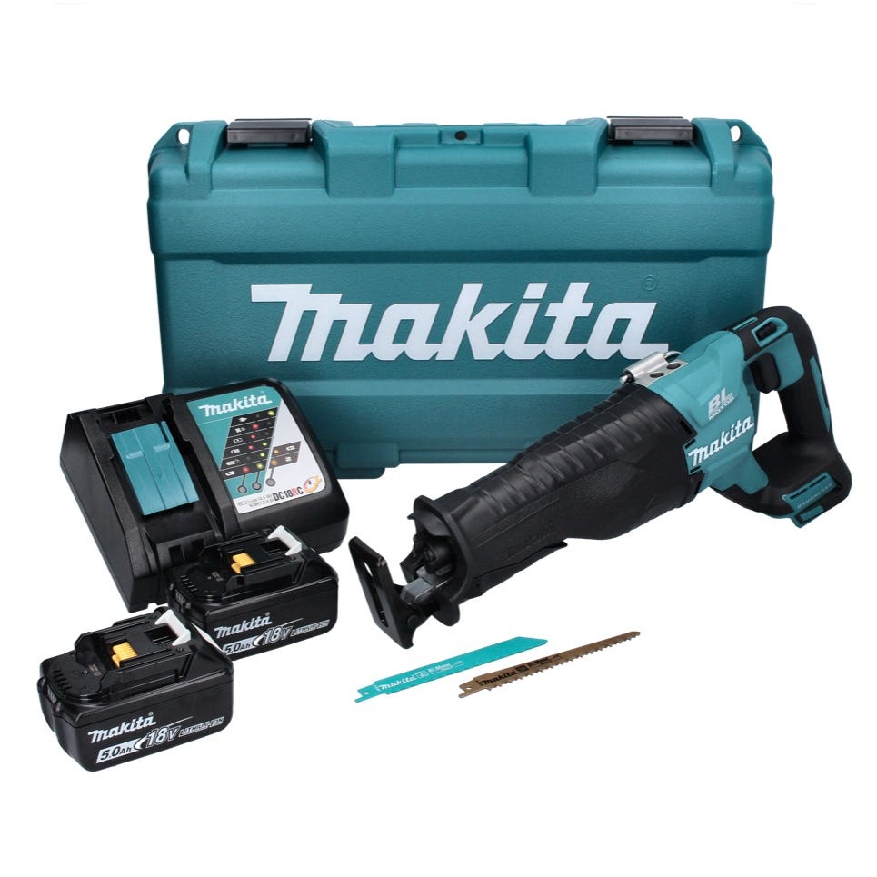 Makita DJR 187 RTK Scie sabre sans fil 18 V brushless + 2x Batteries 5,0 Ah + Chargeur + Coffret 0