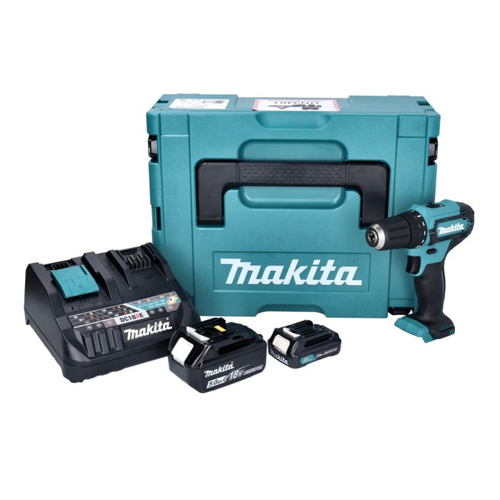 Makita DF 333 DNX12 Perceuse-visseuse sans fil 12 V 30 Nm + 1x Batterie 2,0 Ah + 1x Batterie 18 V 5,0 Ah + Chargeur + Coffret 0