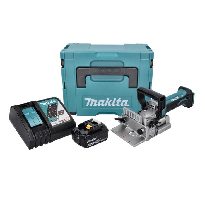 Makita DPJ 180 RG1J Machine à rainurer sans fil 18 V 100 mm + 1x Batterie 6,0 Ah + Chargeur + Makpac 0