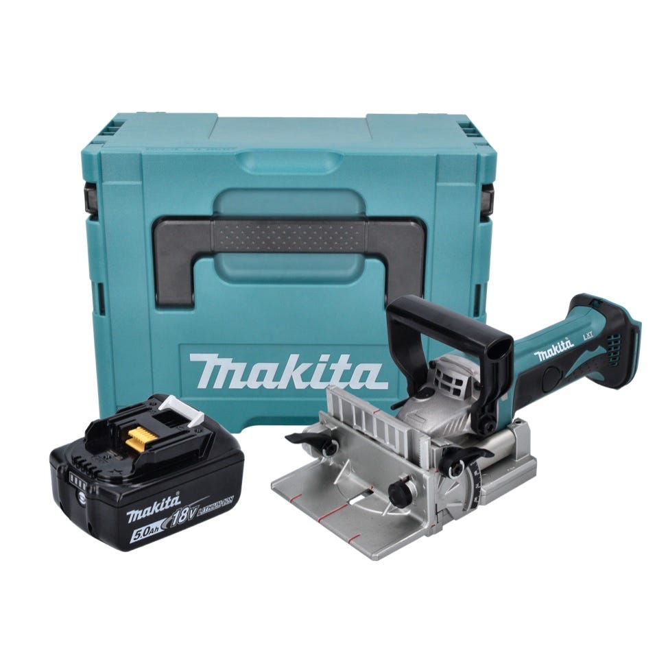Makita DPJ 180 T1J Machine à rainurer sans fil 18 V 100 mm + 1x Batterie 5,0 Ah + Makpac - sans chargeur 0