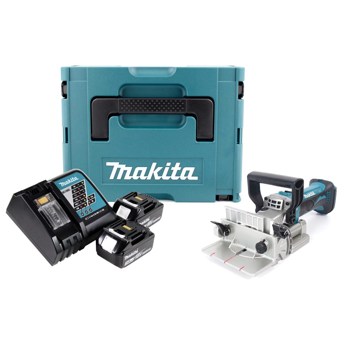 Makita BPJ 180 RFJ Fraiseuse à rainurer sans fil 18V + 2x Batteries 3,0Ah + Chargeur + Coffret Makpac 0