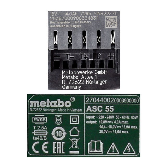 Metabo Kit de base 18V - 2x Batteries LiHD 4.0Ah + Chargeur ASC 55 ( 685163000 ) 2