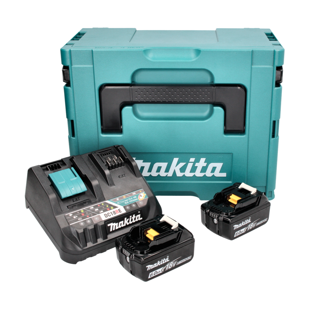 Makita Power Source Kit 18 V avec - 2x Batteries BL 1860 B 6,0 Ah (2x 197422-4) + Chargeur rapide multi DC 18 RE (198720-9) + 0