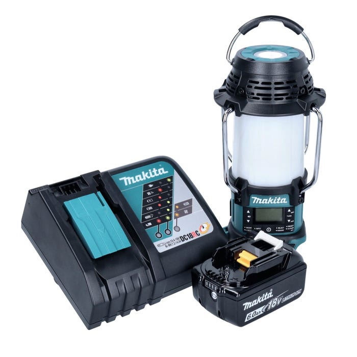 Makita DMR056RG1 Radio sans fil 18V FM DAB+ avec lanterne 360° et lampe de poche IP65 + 1x Batterie 6,0 Ah + Chargeur 0