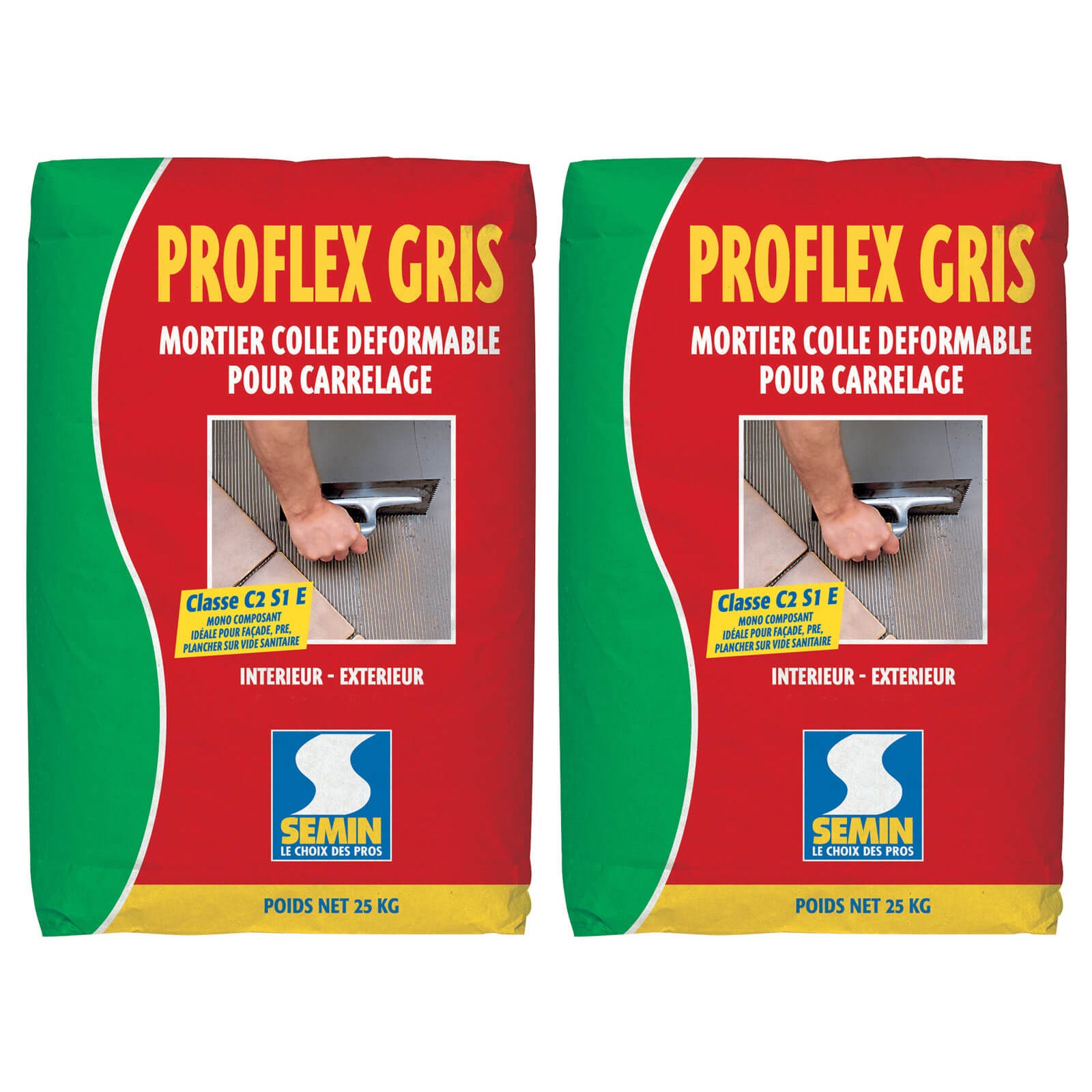 Mortier Colle Déformable pour Carrelage Proflex Gris Semin, Intérieur/Extérieur, sac de 25 kg (lot de 2) 0