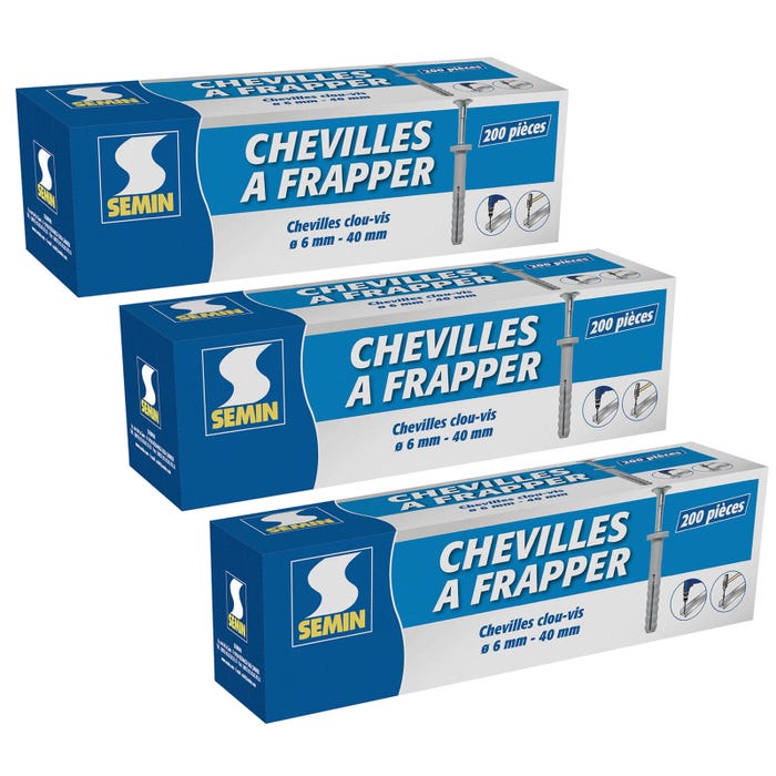 Cheville Clous Vis à Frapper Semin, 6 x 40 mm, Boite de 200 (lot de 3) 0
