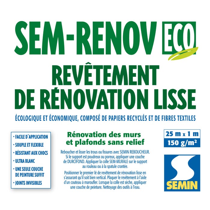 Semin Revêtement Lisse de Rénovation Sem Renov ECO - à Peindre - 150 gr - rouleau 25 x 1 m (lot de 2) 3