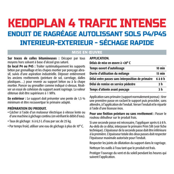 Semin - Enduit de Ragréage autolissant - Kedoplan 4 Traffic Intense - Intérieur/Extérieur - Sac 25 kg 3
