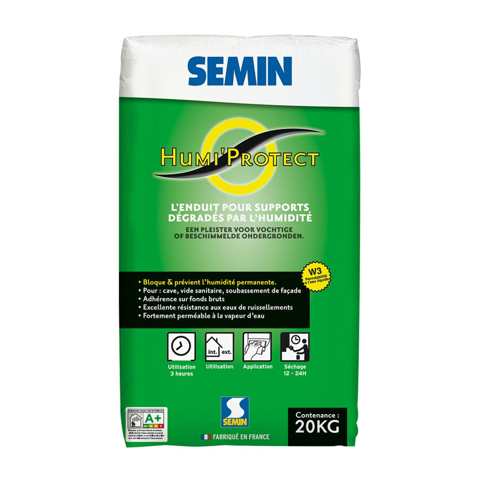 Semin Enduit Spécial Maçonnerie Humides Humi'Protect - Intérieur/Extérieur - Poudre - Sac de 20 kg 0
