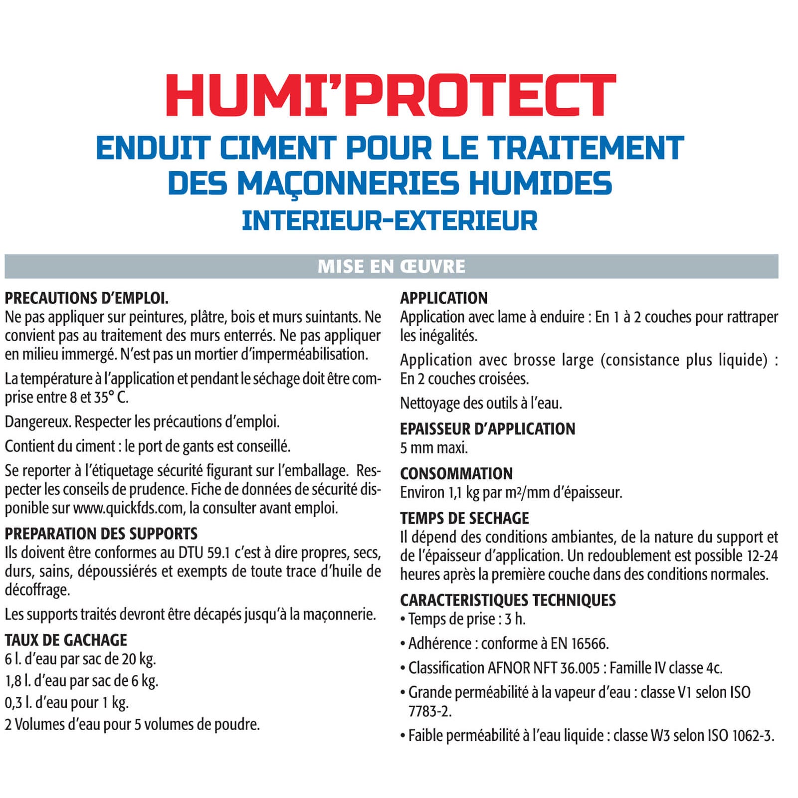 Semin Enduit Spécial Maçonnerie Humides Humi'Protect - Intérieur/Extérieur - Poudre - Sac de 20 kg 3