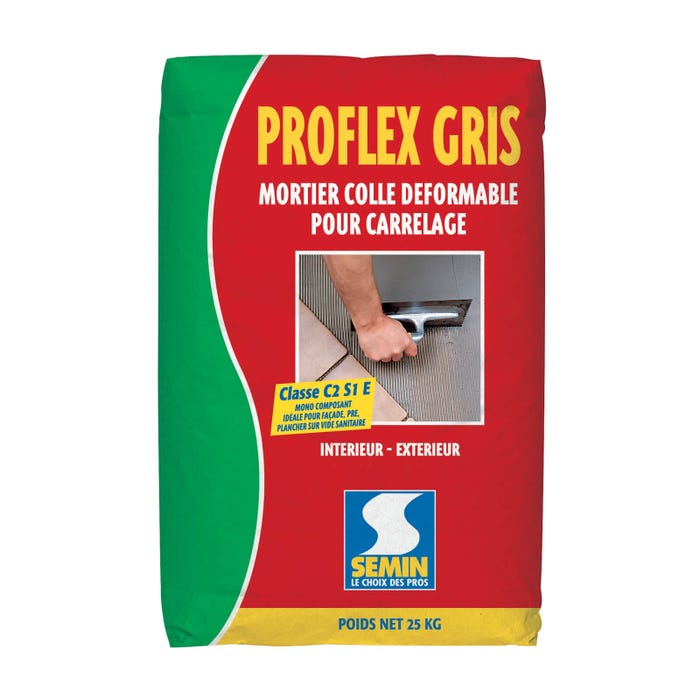 Mortier Colle Déformable pour Carrelage Proflex Gris Semin, Intérieur/Extérieur, sac de 25 kg 0
