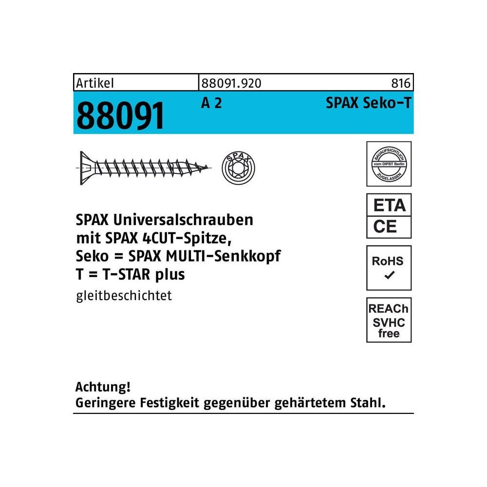 SPAX 1197000450253 Vis à bois 4.5 mm 25 mm T-STAR plus acier inoxydable A2 200 pc(s) 0