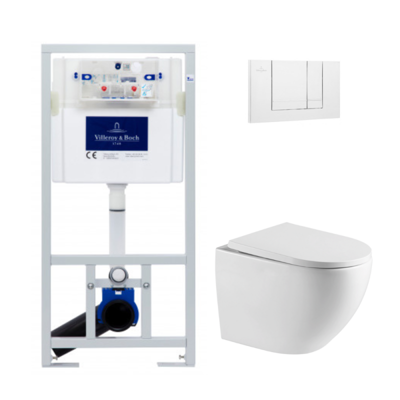 Villeroy & Boch Pack WC Bâti-support + WC sans bride Swiss Aqua Technologies + Plaque de déclenchement double, Blanche (ViConnectFusionTQ-2) 0