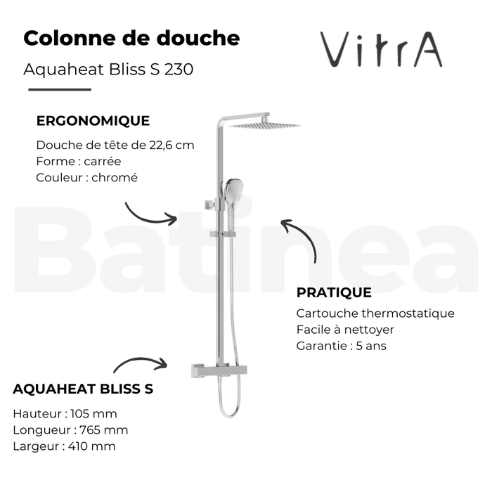Colonne de douche VITRA Aquaheat Bliss S 230 + Nettoyant Briochin 1