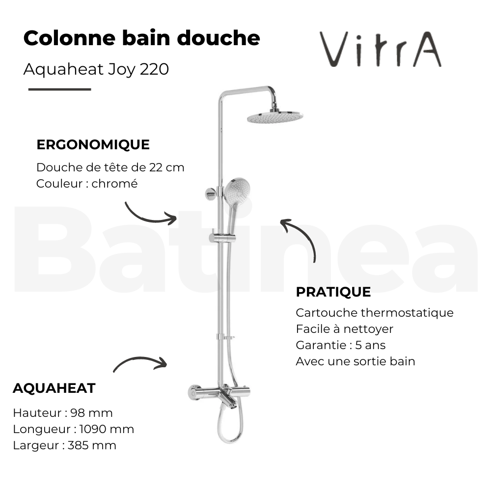 Colonne bain douche thermostatique VITRA Aquaheat Joy 220 1