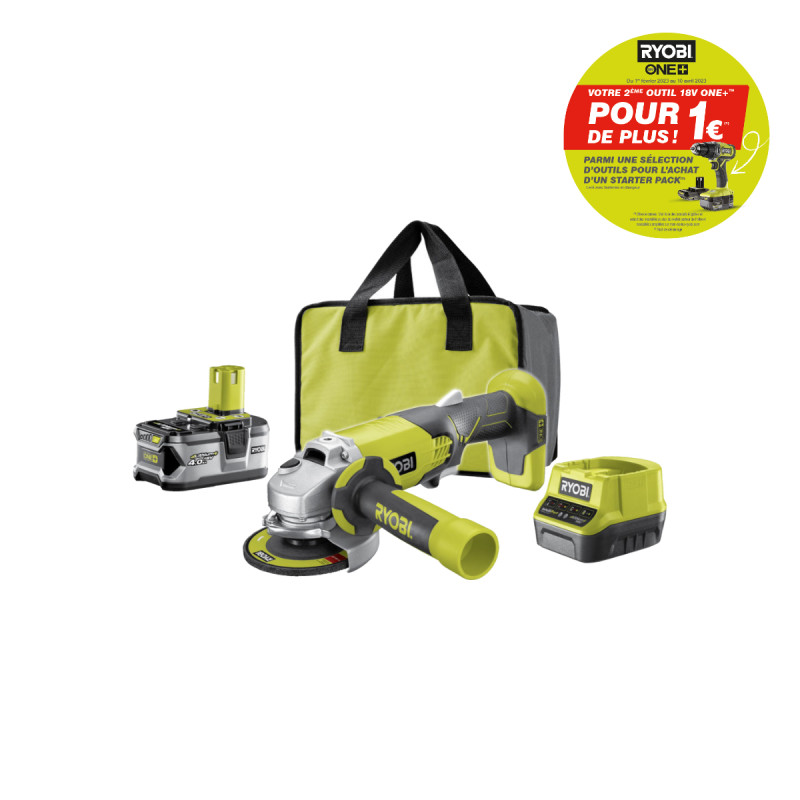 Meuleuse d'angle RYOBI - R18AG-140S - 18V OnePlus - 1 batterie 4.0 Ah - 1 chargeur