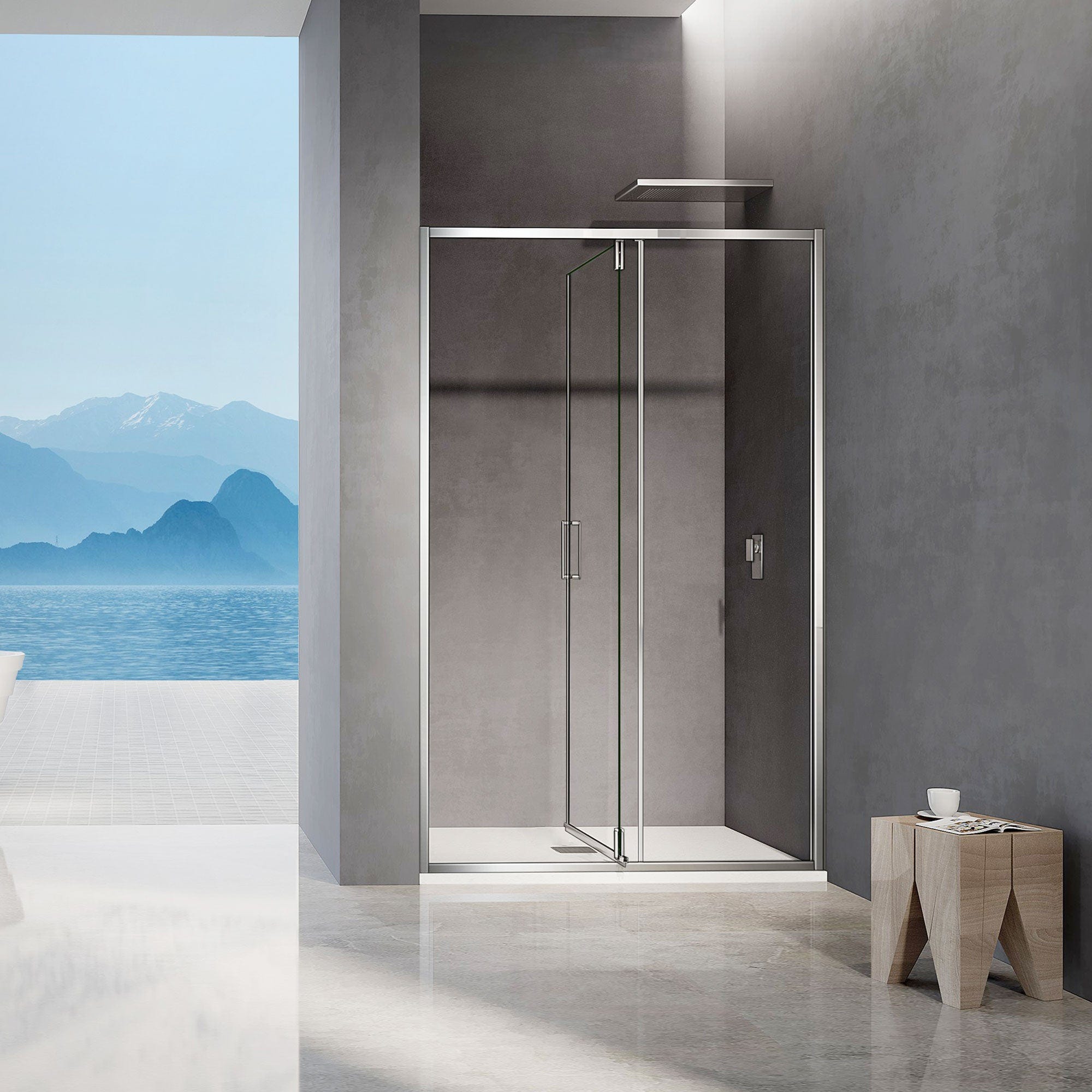 GRAND VERRE Porte de douche pivotante 100x195 avec élément fixe et cadre en aluminium chromé 2