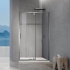 GRAND VERRE Porte de douche pivotante 100x195 avec élément fixe et cadre en aluminium chromé 0
