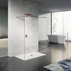 GRAND VERRE Paroi de douche fixe 160x200 avec deux barres de fixation 140cm en aluminium rose d'or 0