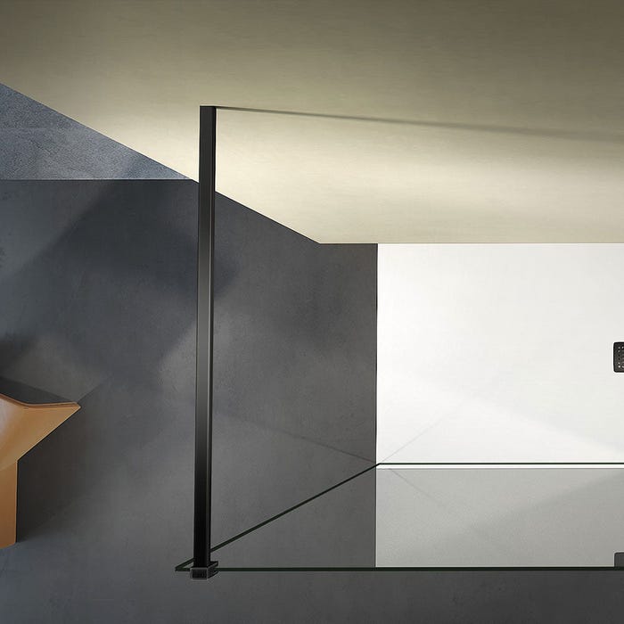 GRAND VERRE Paroi de douche fixe 90x200 avec deux barres de fixation 140cm en aluminium noir mat 3