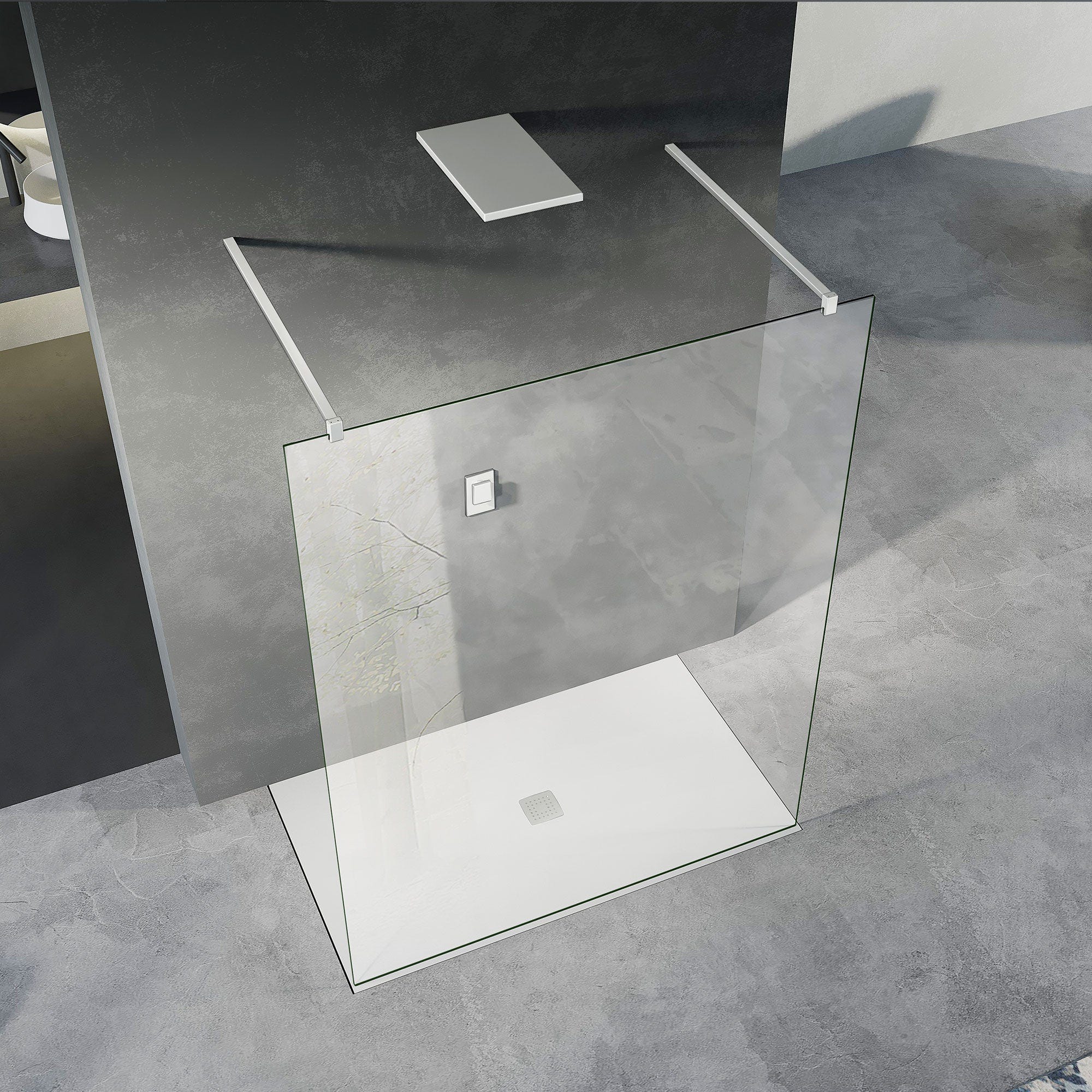 GRAND VERRE Paroi de douche fixe 120x200 avec deux barres de fixation 140cm en aluminium blanc mat 1