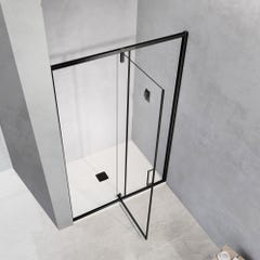 GRAND VERRE Porte de douche pivotante 90x195 avec élément fixe et cadre en aluminium noir mat 2