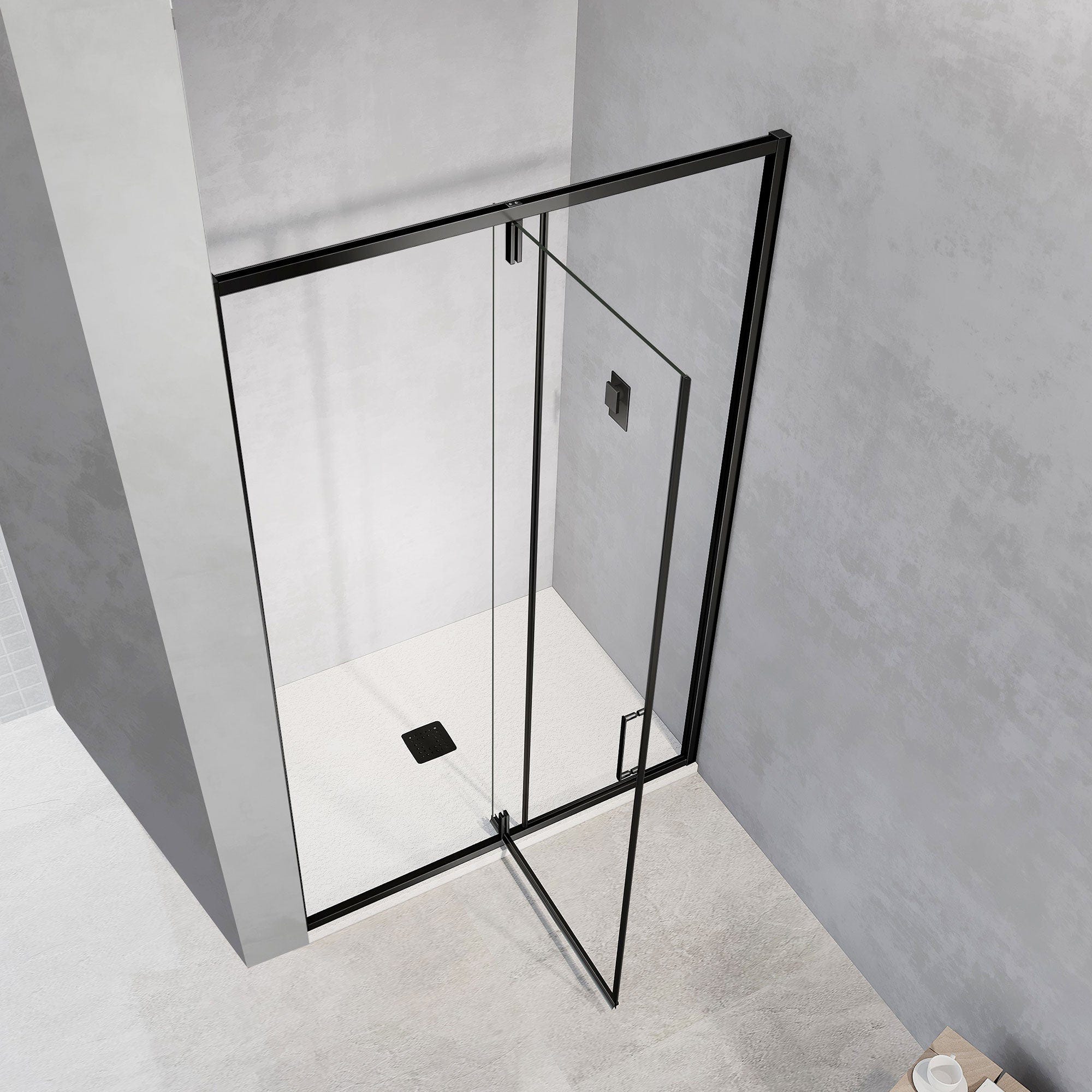 GRAND VERRE Porte de douche pivotante 120x195 avec élément fixe et cadre en aluminium noir mat 2